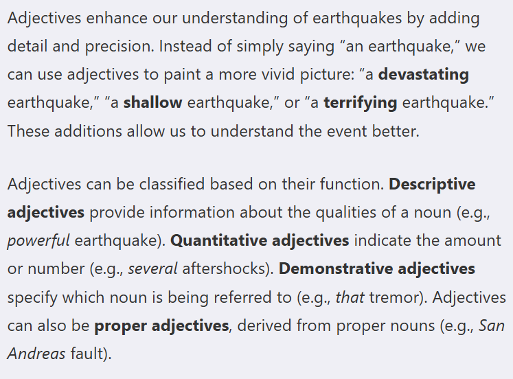 Adjectives for Earthquakes