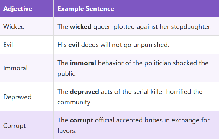 Adjectives for Evil